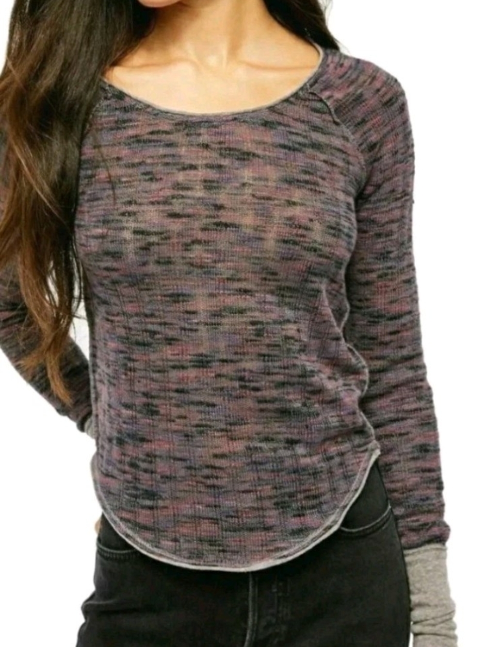 Free People Marled Scoop Neck Long Sleeve Top - Pink, Gray